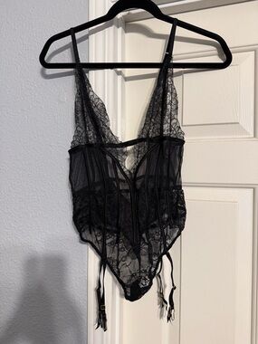 Victoria's Secret Black Lace Bodysuit with Garters